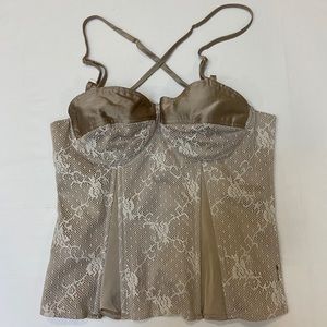 H&M beige/tan with white lace overlay bustier top